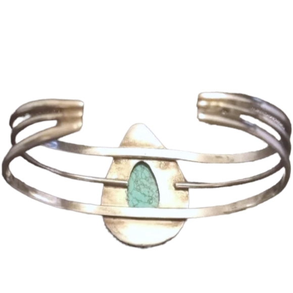 Large Handmade Spider Web Turquoise Sterling Silver Triple Band Cuff Bra… - Picture 6 of 6